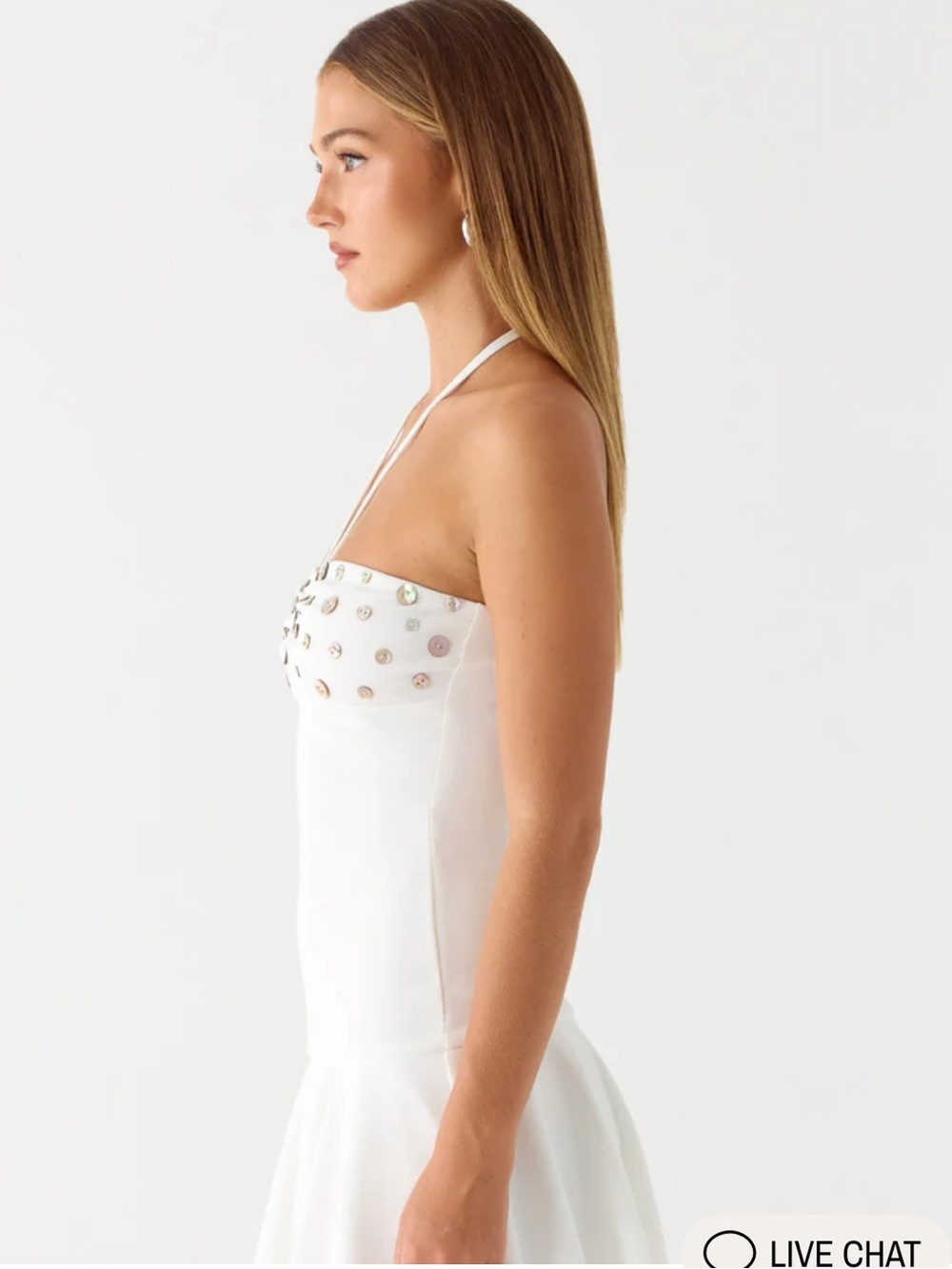 Peppermayo Sabelle Halter Mini Dress White XS 2 Button Embellished Iridescent - Picture 7 of 14
